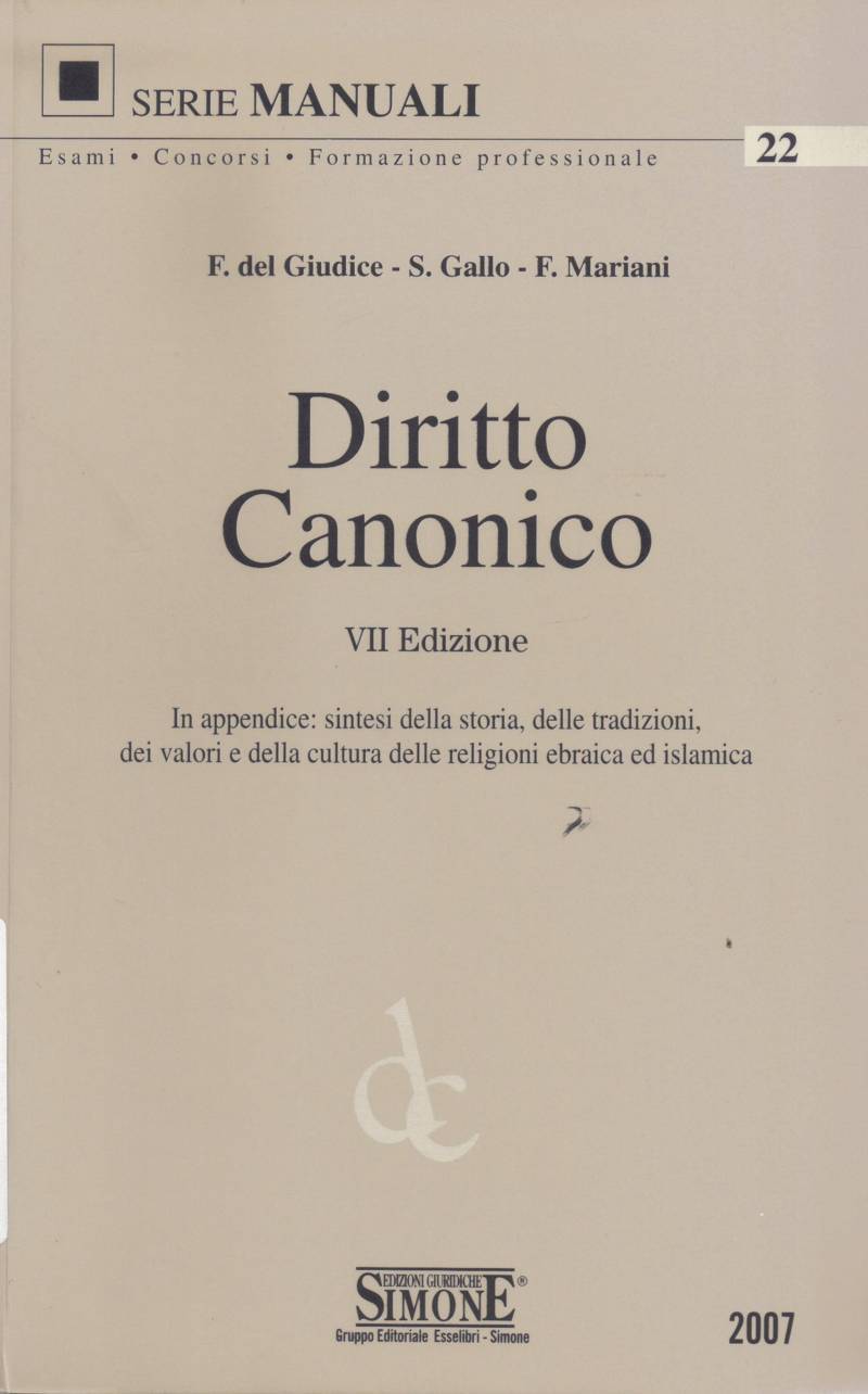 Copertina di Diritto Canonico VII Edizione 